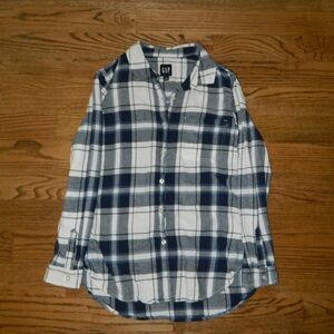 GAP Men's Navy and White Checkered Shirt